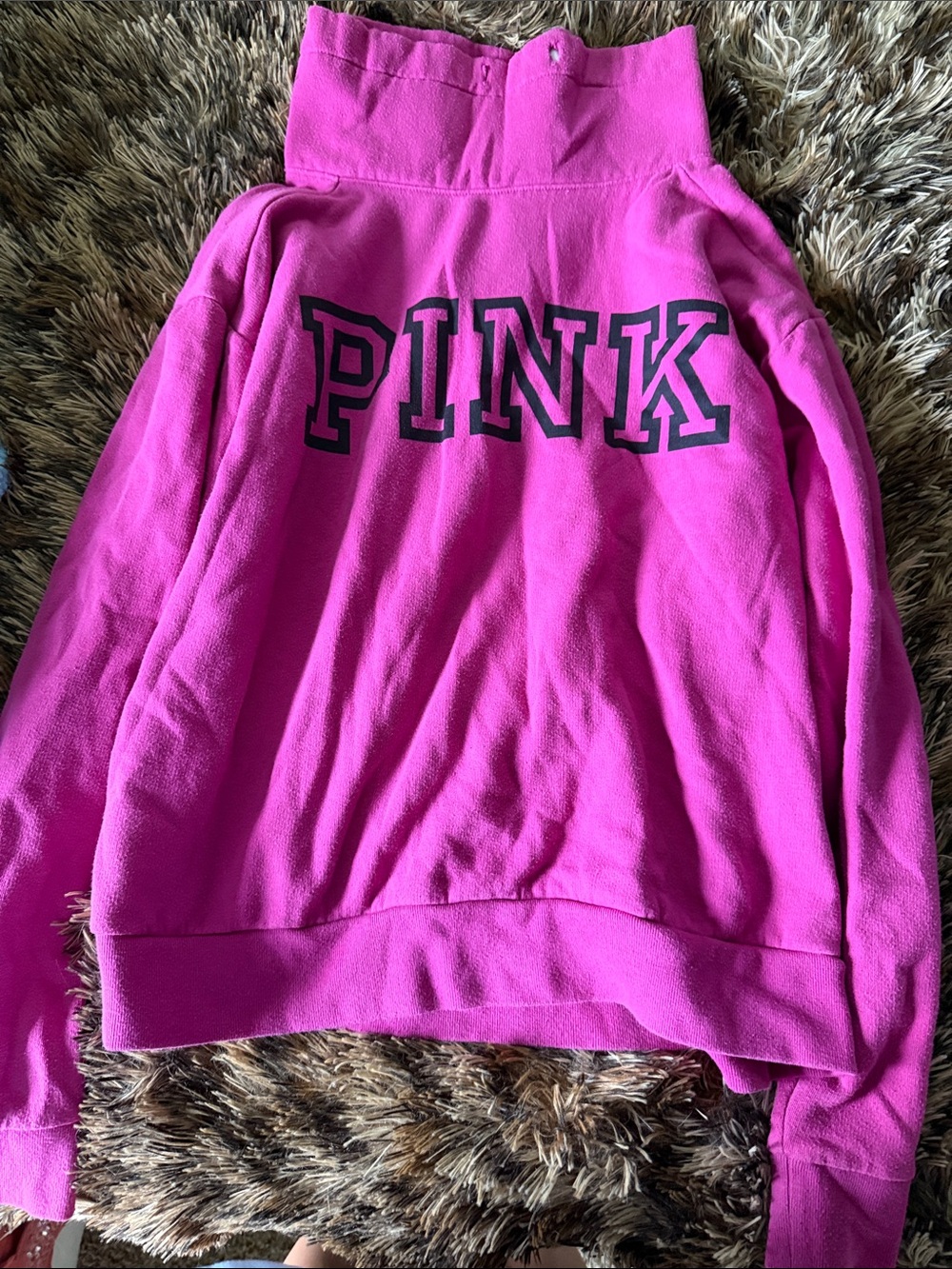PINK Victoria's Secret Hot Pink Funnel Neck Pullover Sweatshirt